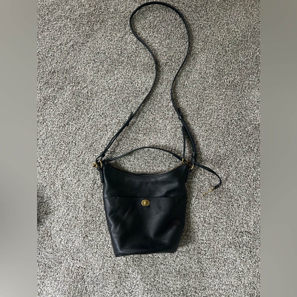 Black Fossil Leather Bucket Bag